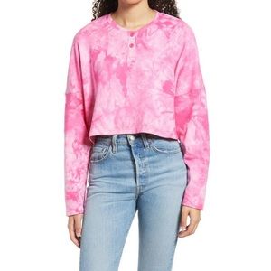 BP Pink Tie Dye Long Sleeved Cropped Sweatshirt Henley Medium NEW
